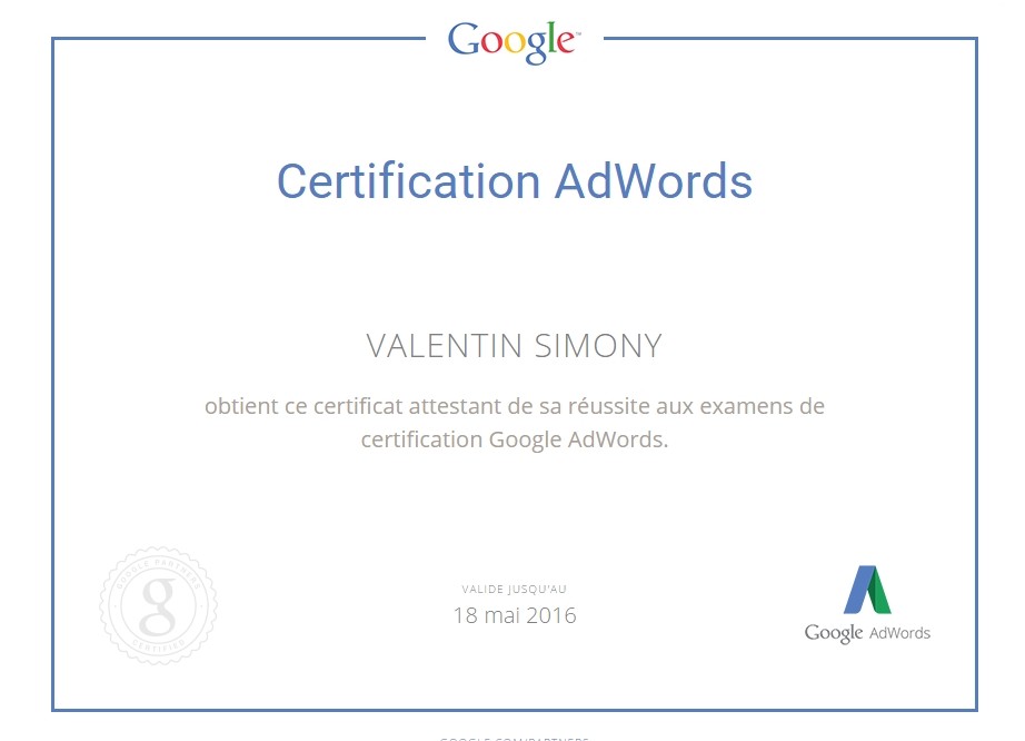 valentin simony certification adwords