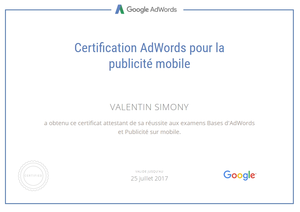 certification adwords mobile valentin simony